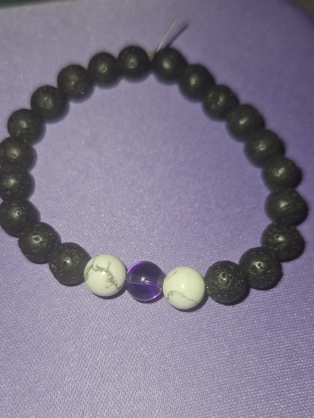 Amethyst, Howlite And Lava Stone Bracelet